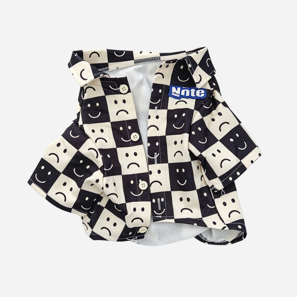 Smiley Face Plaid Pet Shirt – Casual Button-Up Dog Clothing for Everyday Wear