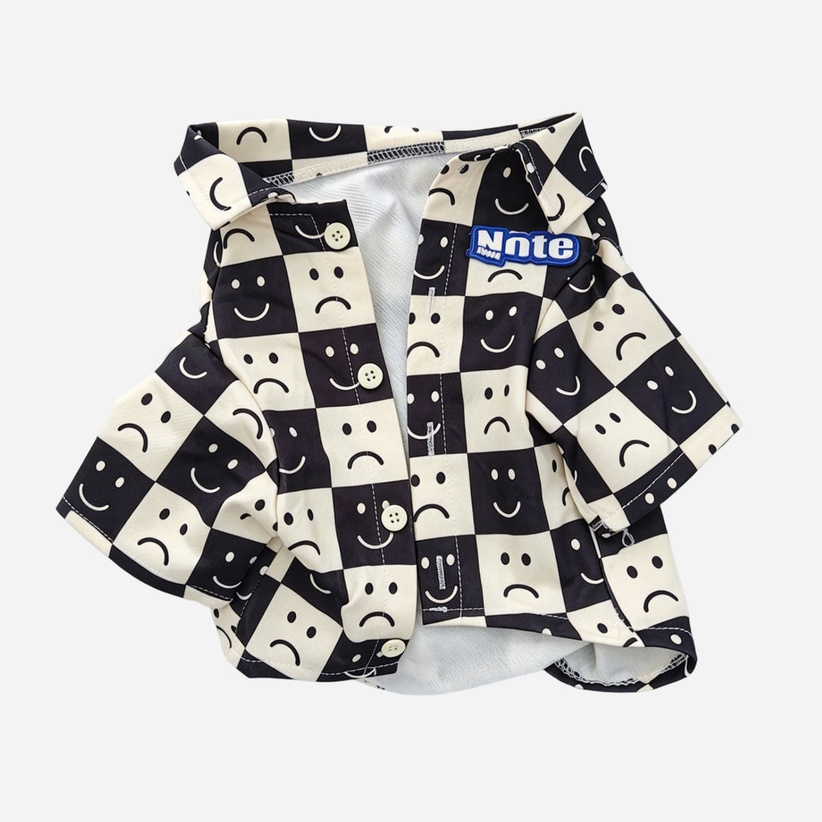 Smiley Face Plaid Pet Shirt – Casual Button-Up Dog Clothing for Everyday Wear