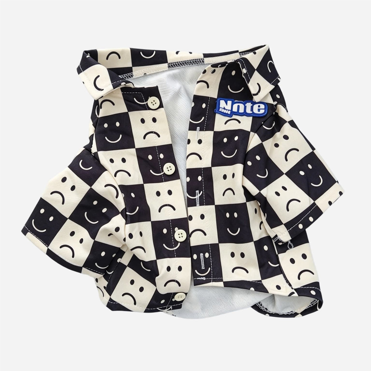 Smiley Face Plaid Pet Shirt – Casual Button-Up Dog Clothing for Everyday Wear