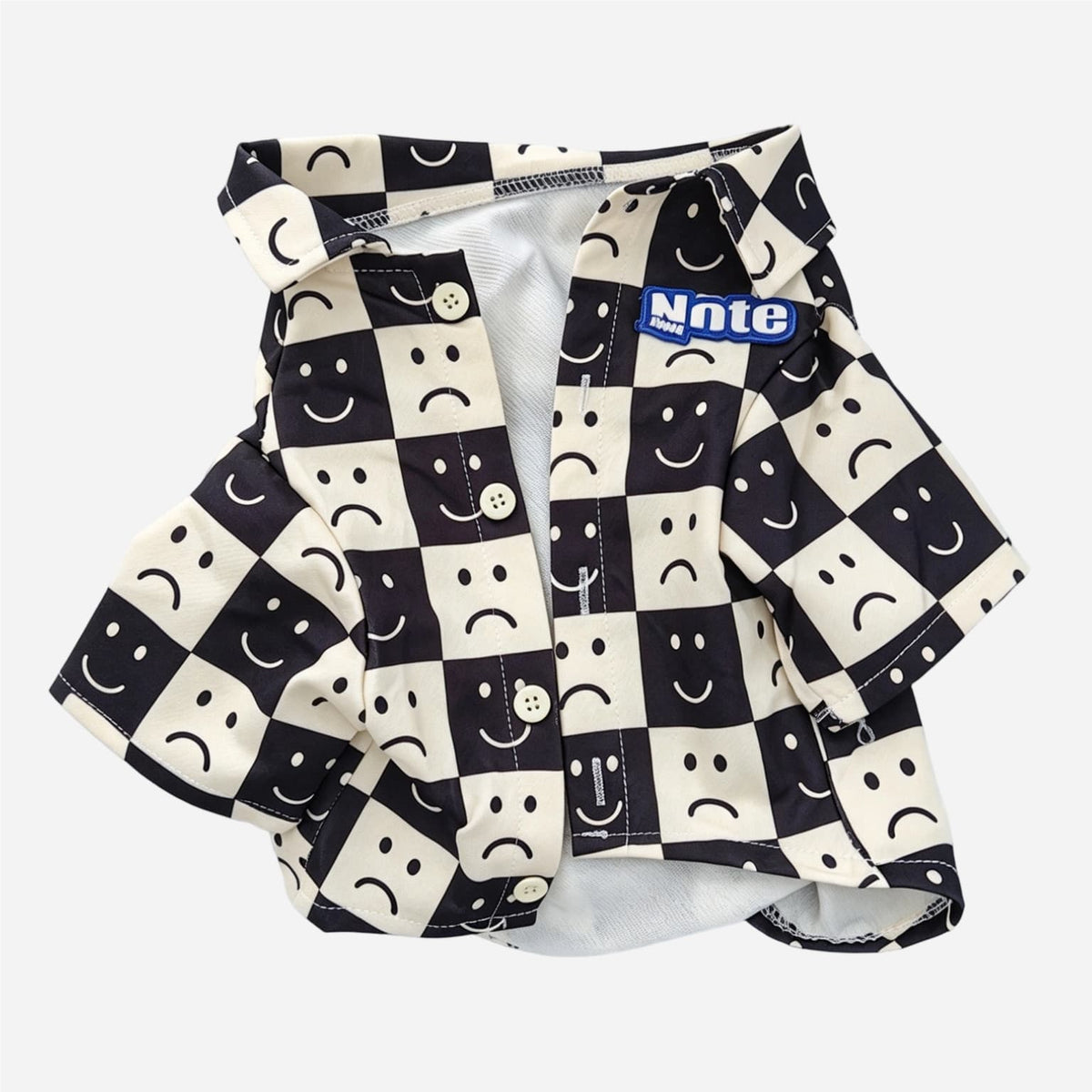 Smiley Face Plaid Pet Shirt – Casual Button-Up Dog Clothing for Everyday Wear