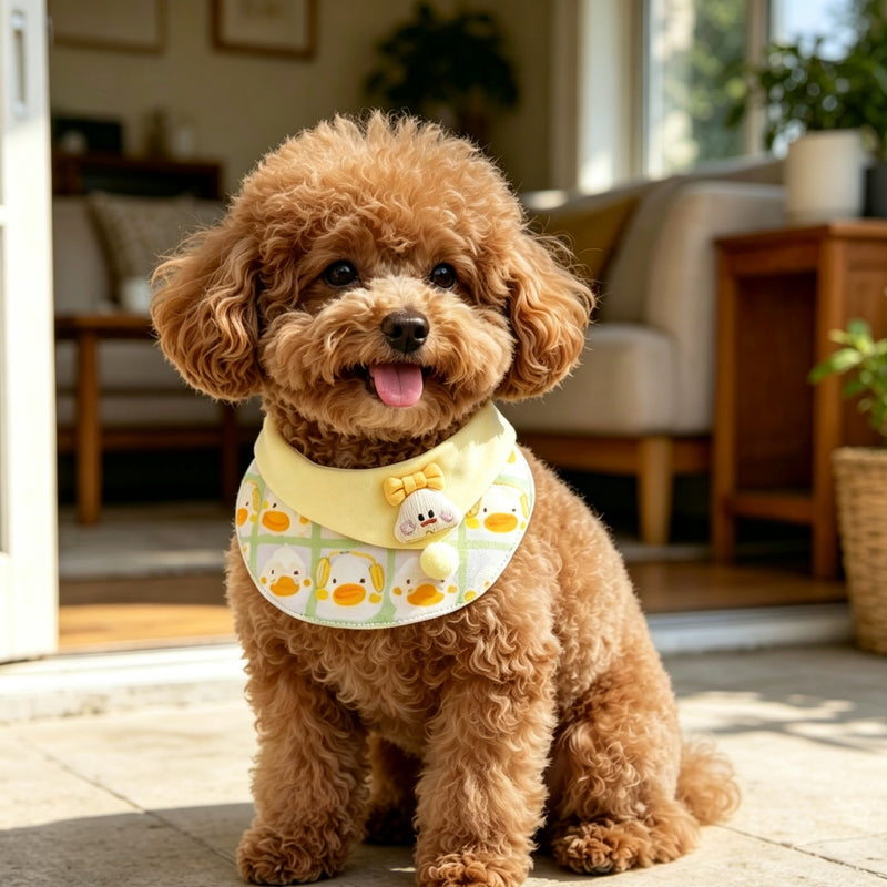 Cute Duck Pattern Pet Bib Collar – Pastel Yellow Neck Accessory for Cats & Small Dogs