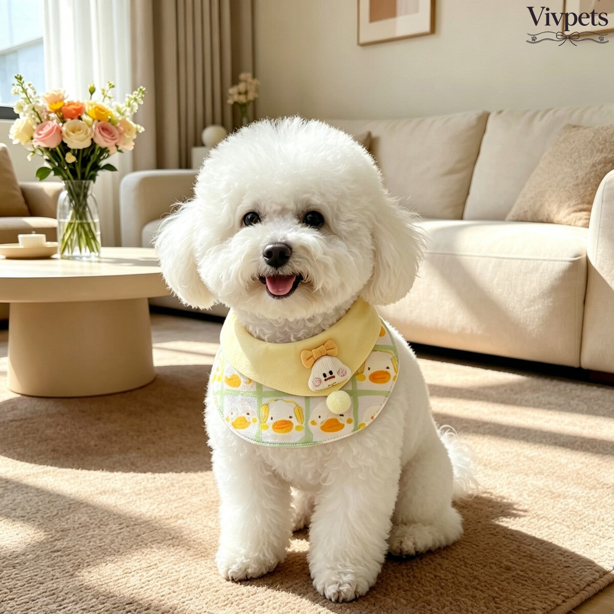 Cute Duck Pattern Pet Bib Collar – Pastel Yellow Neck Accessory for Cats & Small Dogs