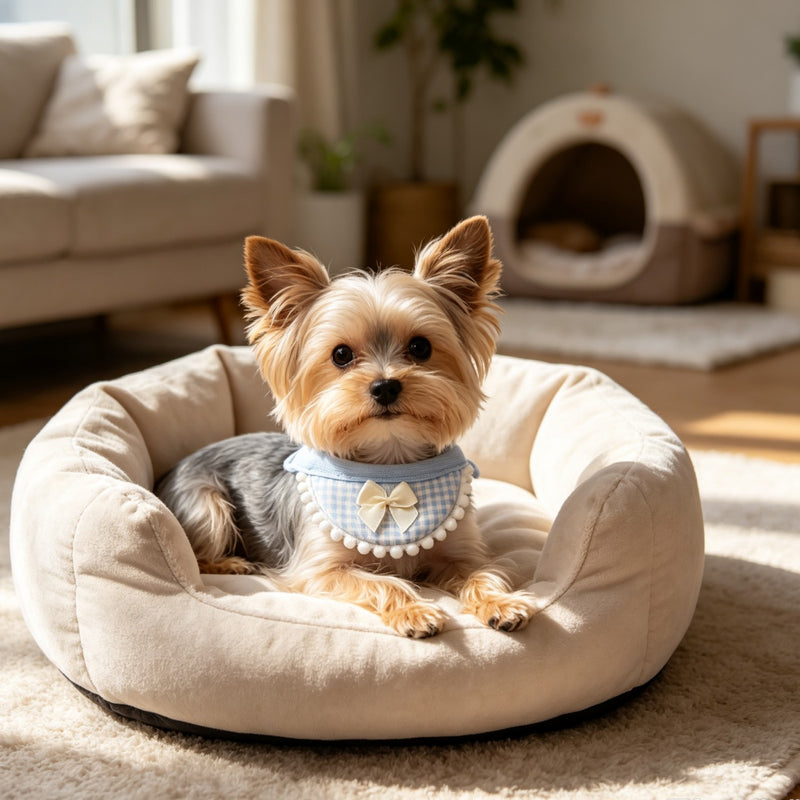 Bow Pom-Pom Pet Bandana Bib – Cute Checkered for Cats, Dogs and Small Pets