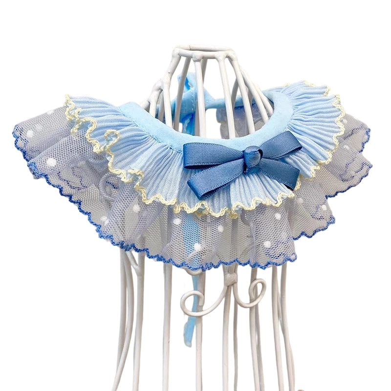 Customizable Blue Lace Ruffle Pet Scarf – Cute Princess Style Cat and Small Dog Daily Neck Accessory