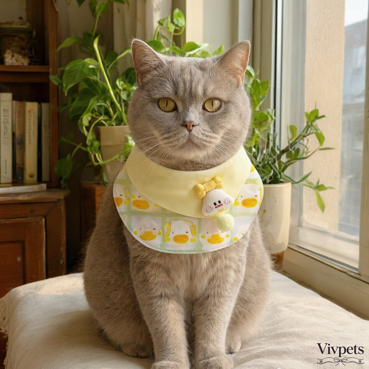 Cute Duck Pattern Pet Bib Collar – Pastel Yellow Neck Accessory for Cats & Small Dogs