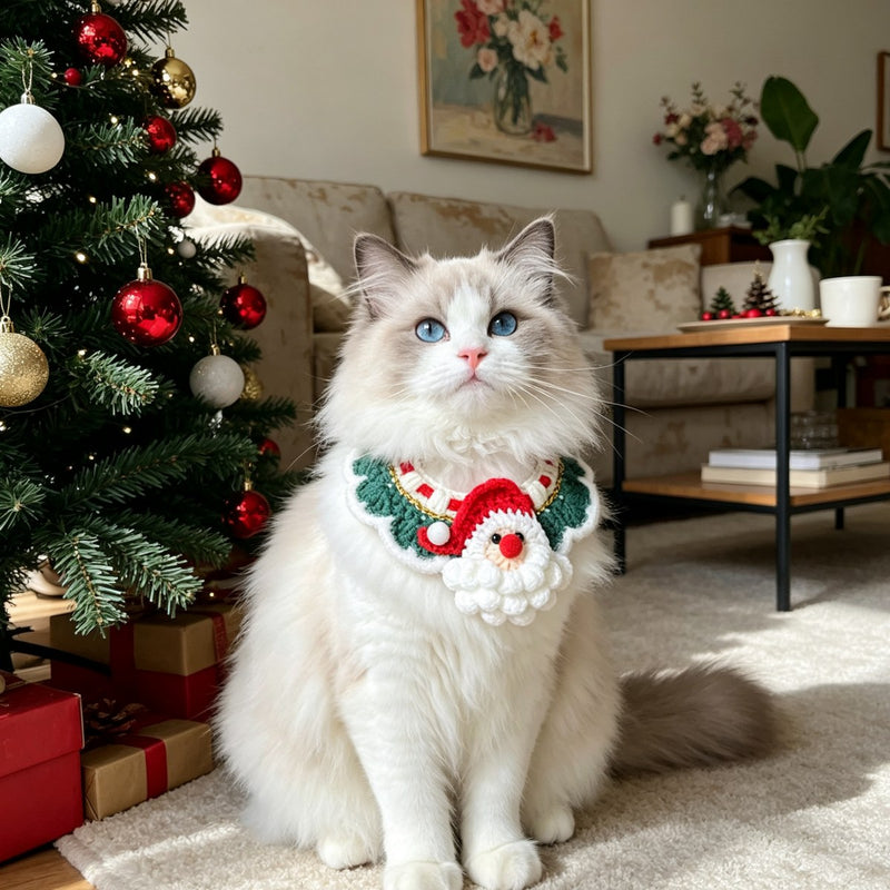 Christmas Santa Crochet Pet Bib – Festive Neck Accessory for Cats & Small Dogs