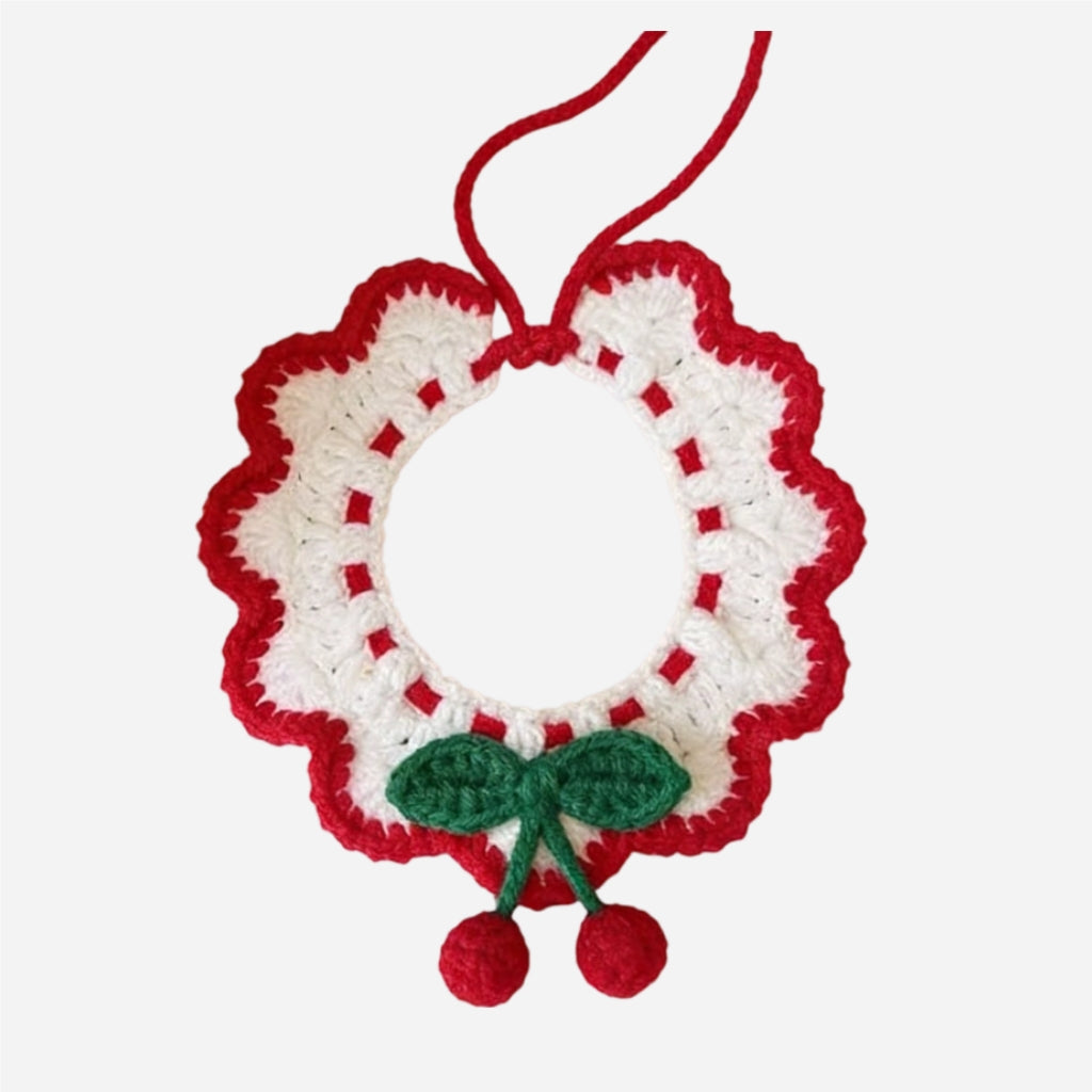 Strawberry and Cherry Knit Pet Bib Collar – Cute Cat & Small Dog Neck Accessory
