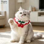 Strawberry and Cherry Knit Pet Bib Collar – Cute Cat & Small Dog Neck Accessory