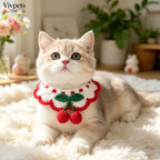 Strawberry and Cherry Knit Pet Bib Collar – Cute Cat & Small Dog Neck Accessory