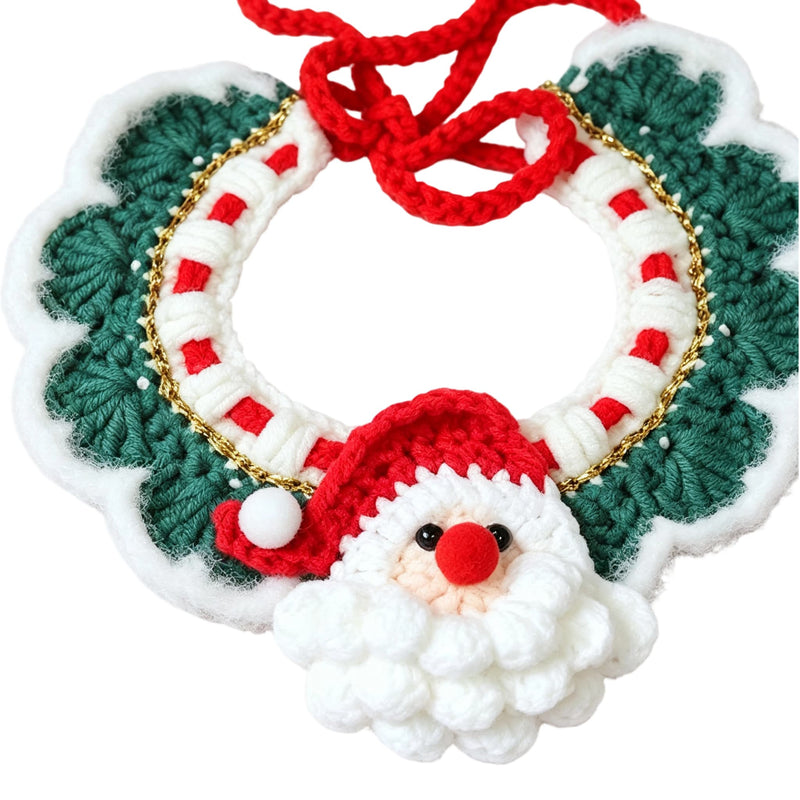 Christmas Santa Crochet Pet Bib – Festive Neck Accessory for Cats & Small Dogs