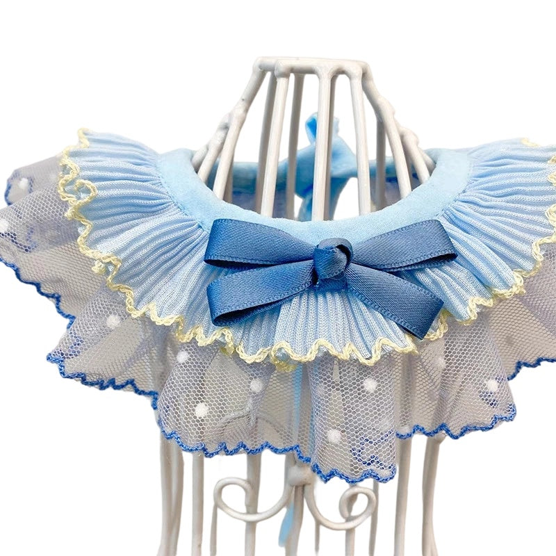 Customizable Blue Lace Ruffle Pet Scarf – Cute Princess Style Cat and Small Dog Daily Neck Accessory