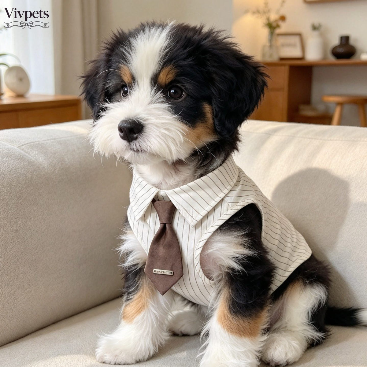 Striped Dog Shirt with Tie - Vintage Clothing for Daily Wear