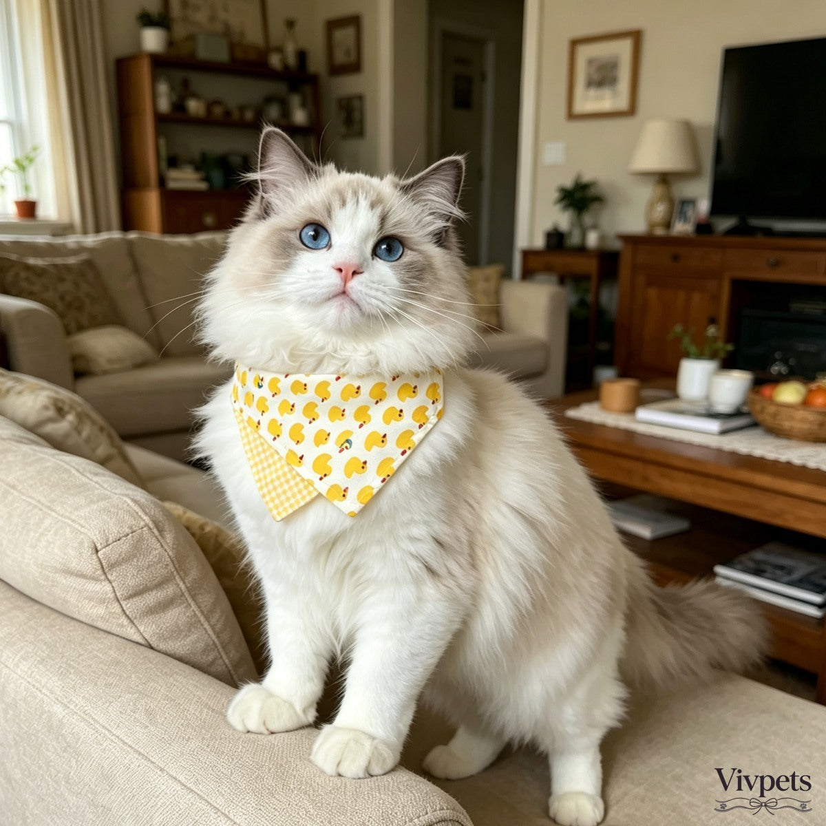 Cute Duck‑Print Pet Bandana – Adjustable Dogs and Cats Scarf Accessory for Daily Wear