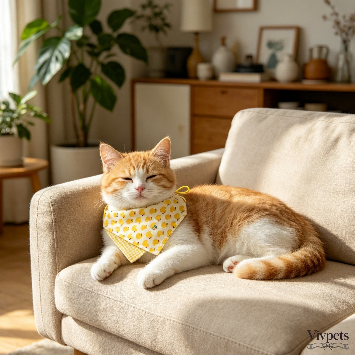 Cute Duck‑Print Pet Bandana – Adjustable Dogs and Cats Scarf Accessory for Daily Wear