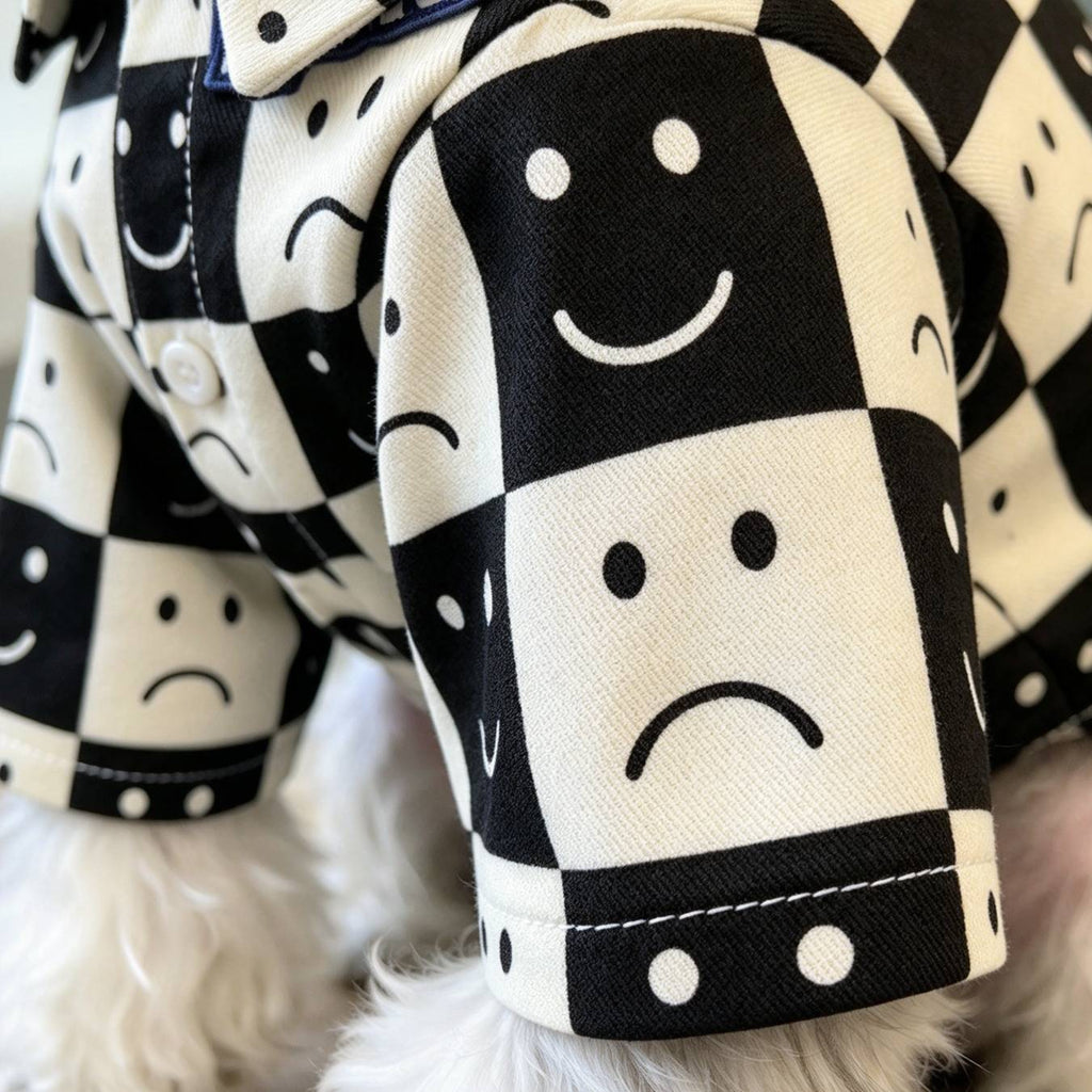 Smiley Face Plaid Pet Shirt – Casual Button-Up Dog Clothing for Everyday Wear