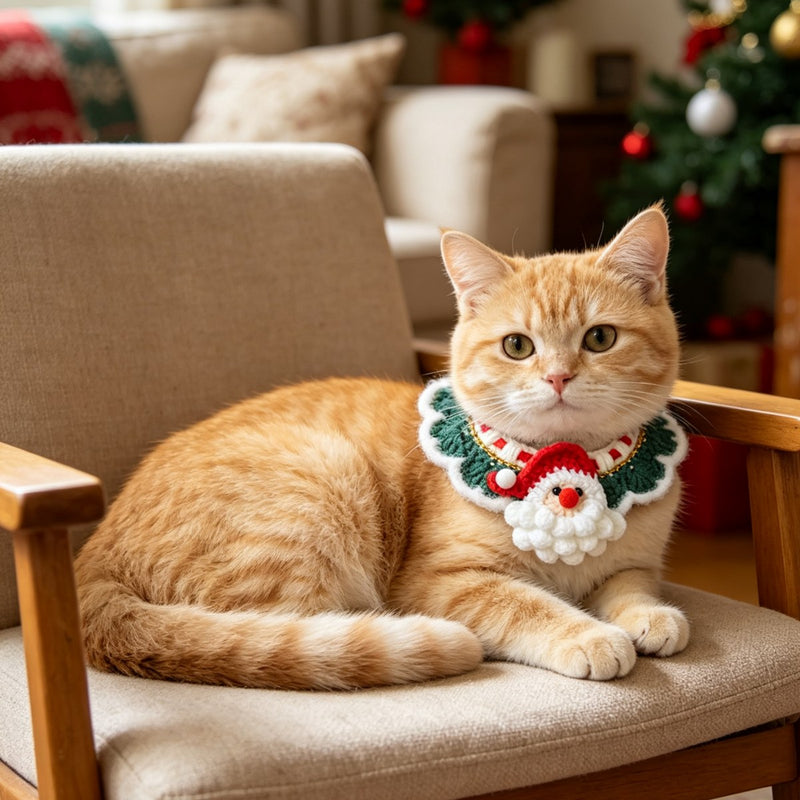 Christmas Santa Crochet Pet Bib – Festive Neck Accessory for Cats & Small Dogs