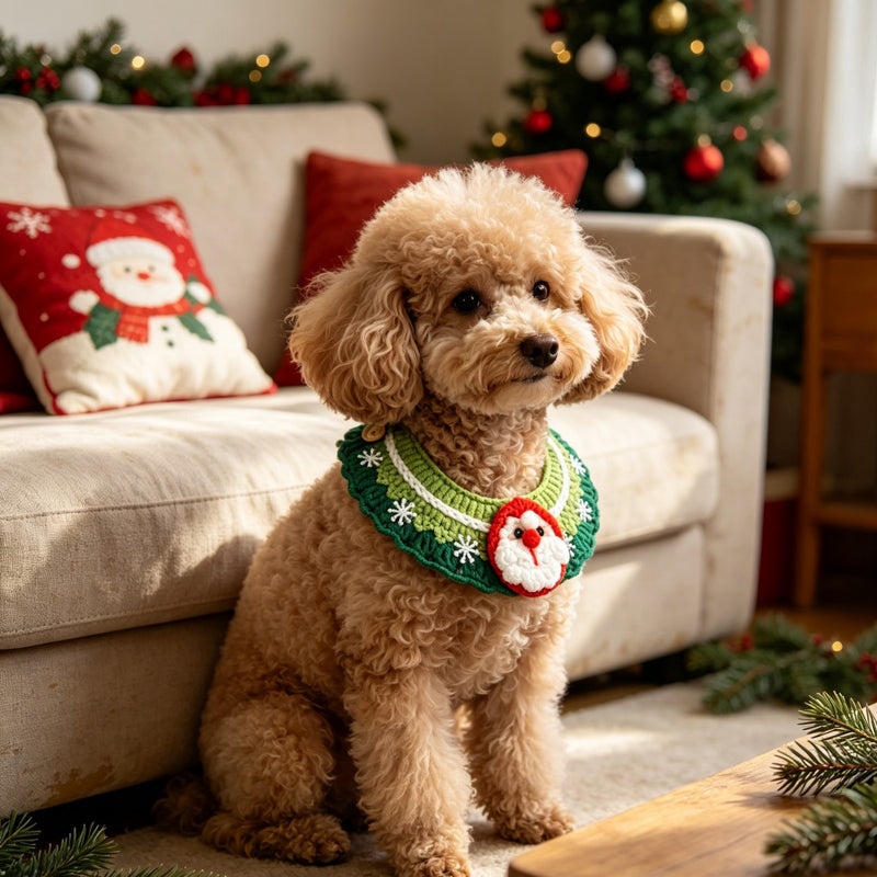 Christmas Santa Crochet Pet Bib – Festive Neck Accessory for Cats & Small Dogs