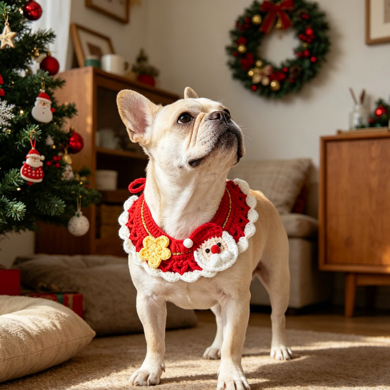 Christmas Santa Crochet Pet Bib – Festive Neck Accessory for Cats & Small Dogs