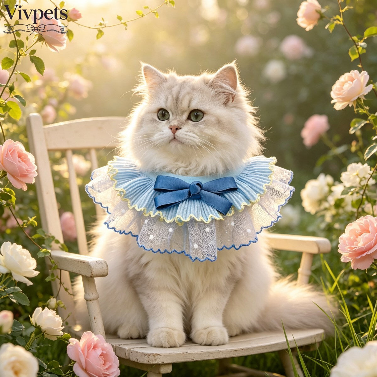 Blue Lace Ruffle Pet Scarf – Princess Neck Accessory for Cats & Small Dogs