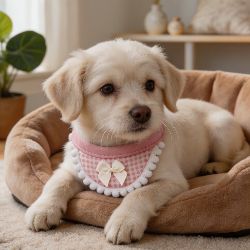 Bow Pom-Pom Pet Bandana Bib – Cute Checkered for Cats, Dogs and Small Pets