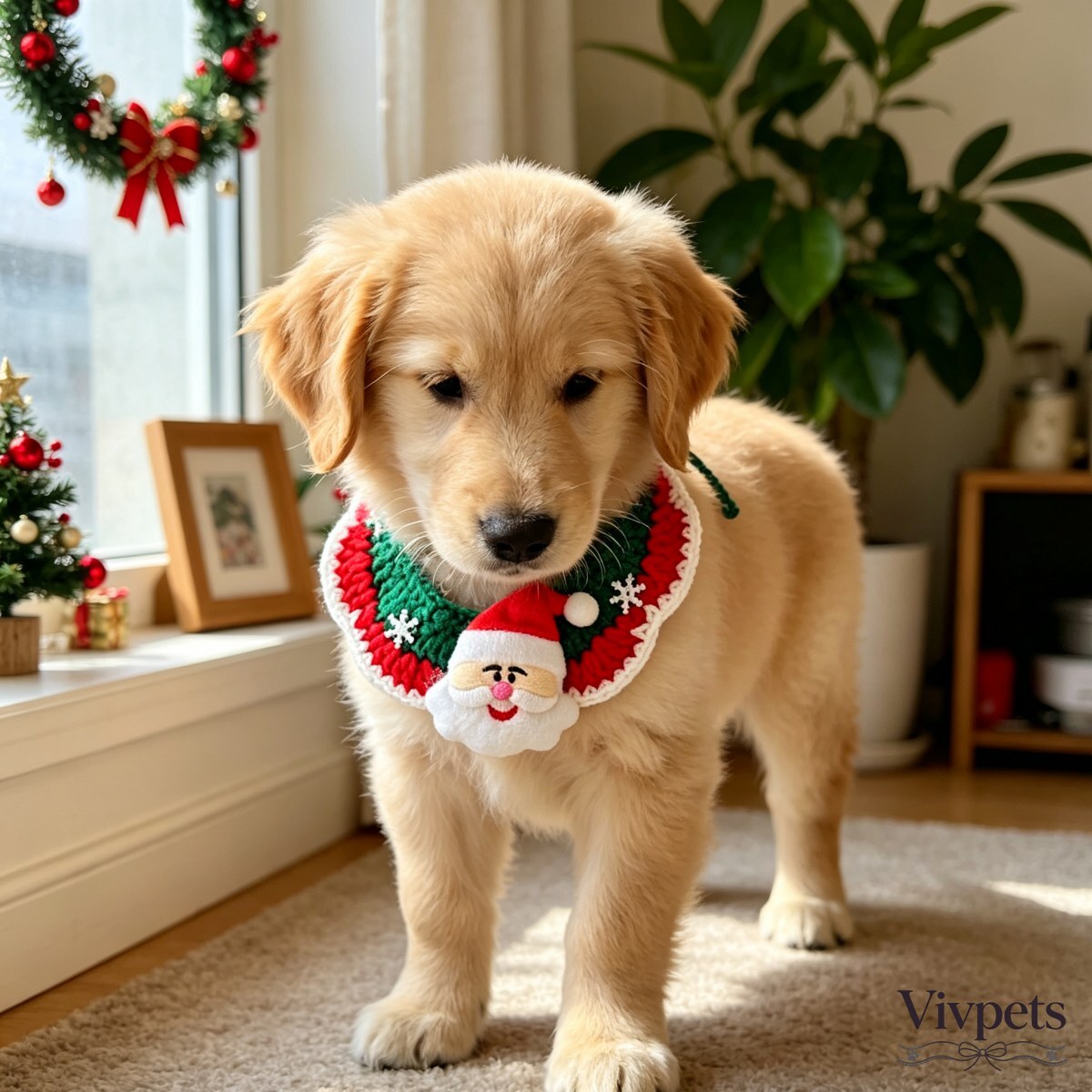Christmas Santa Crochet Pet Bib – Festive Neck Accessory for Cats & Small Dogs
