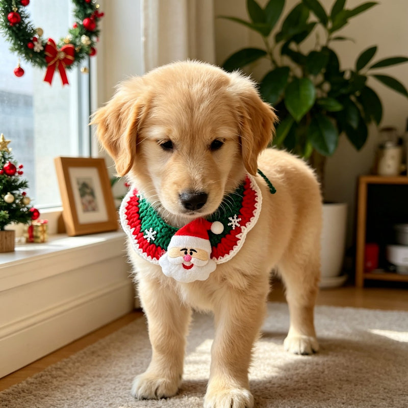 Christmas Santa Crochet Pet Bib – Festive Neck Accessory for Cats & Small Dogs