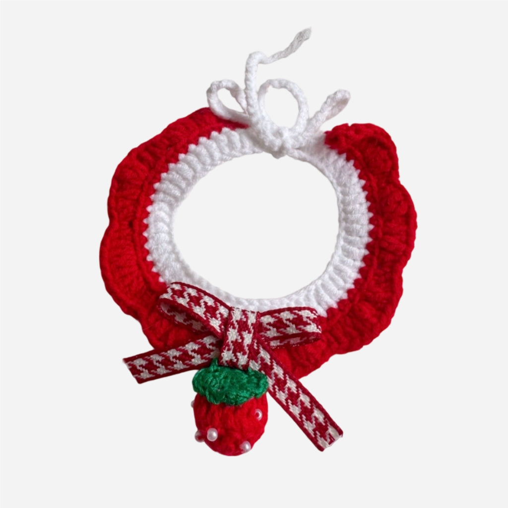Strawberry and Cherry Knit Pet Bib Collar – Cute Cat & Small Dog Neck Accessory