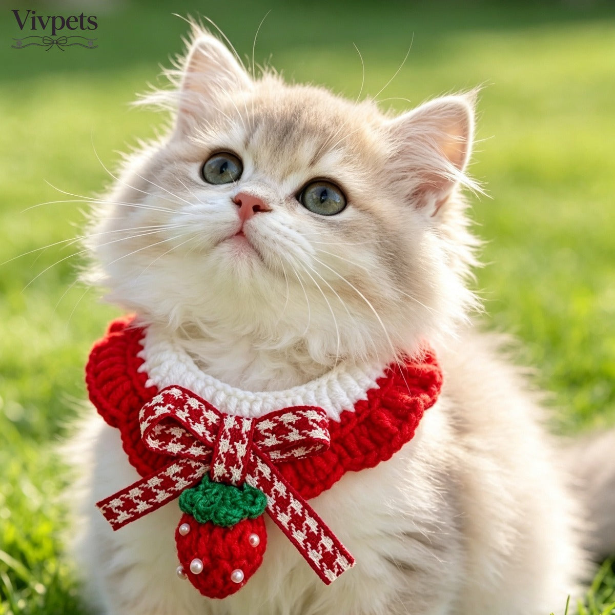 Strawberry and Cherry Knit Pet Bib Collar – Cute Cat & Small Dog Neck Accessory