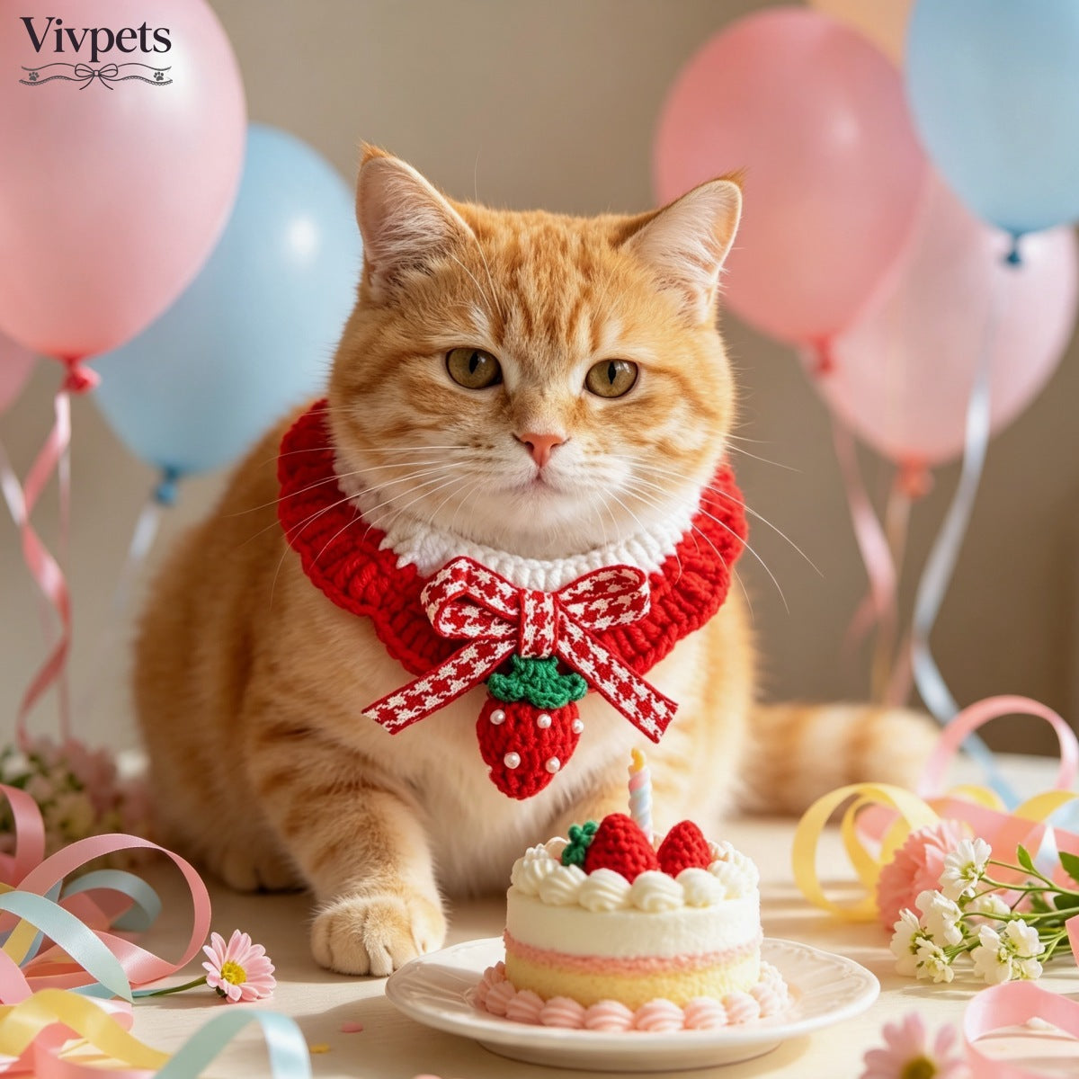 Strawberry and Cherry Knit Pet Bib Collar – Cute Cat & Small Dog Neck Accessory