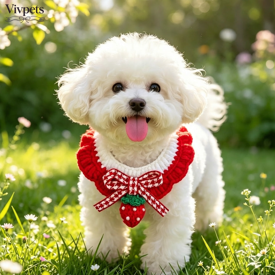 Strawberry and Cherry Knit Pet Bib Collar – Cute Cat & Small Dog Neck Accessory