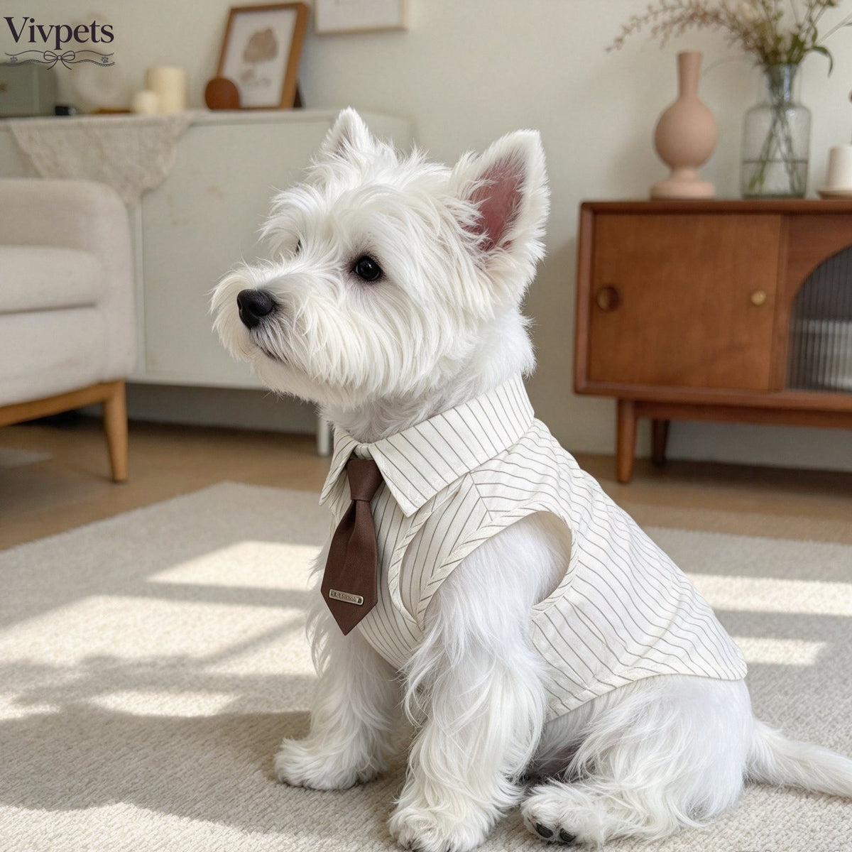 Striped Dog Shirt with Tie - Vintage Clothing for Daily Wear