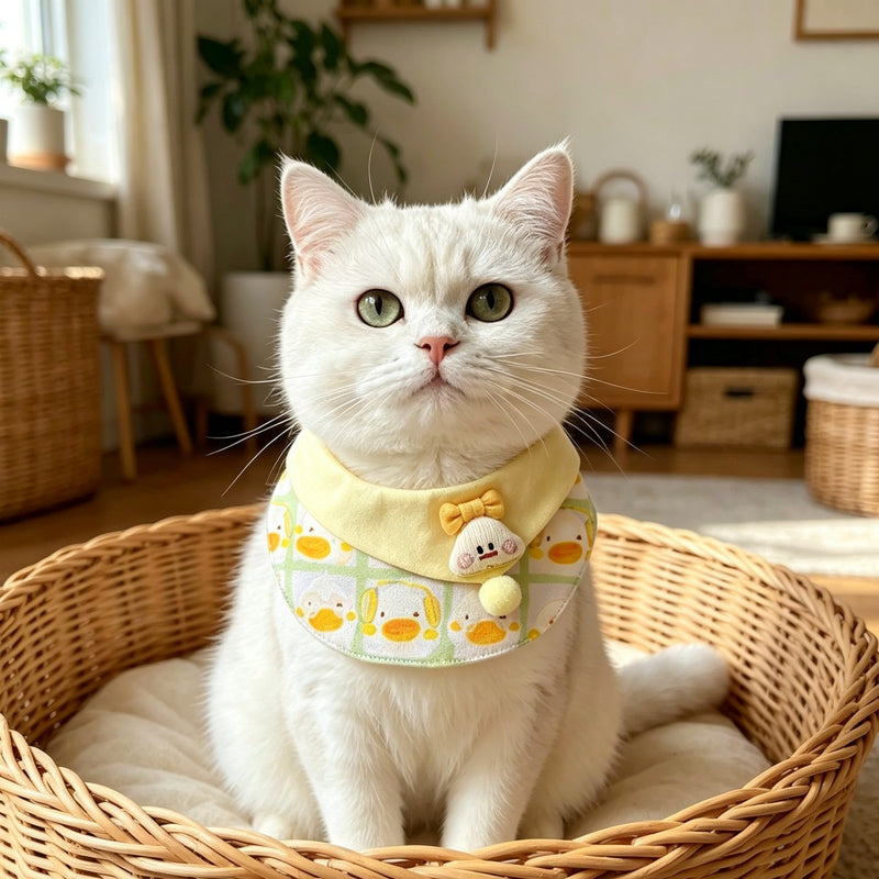 Cute Duck Pattern Pet Bib Collar – Pastel Yellow Neck Accessory for Cats & Small Dogs