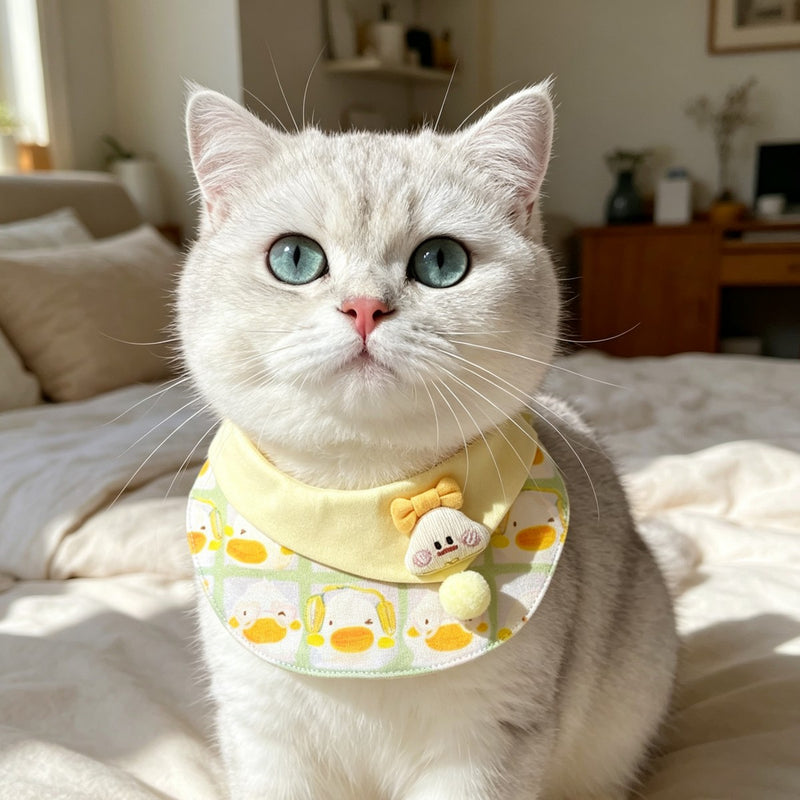 Cute Duck Pattern Pet Bib Collar – Pastel Yellow Neck Accessory for Cats & Small Dogs